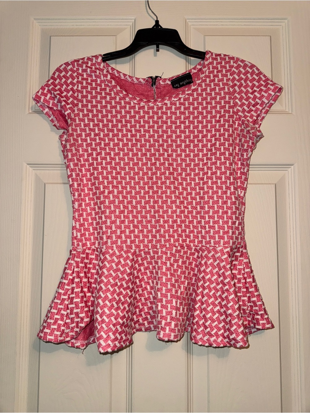 Women’s Pink Patterned Short-Sleeve Peplum Tunic